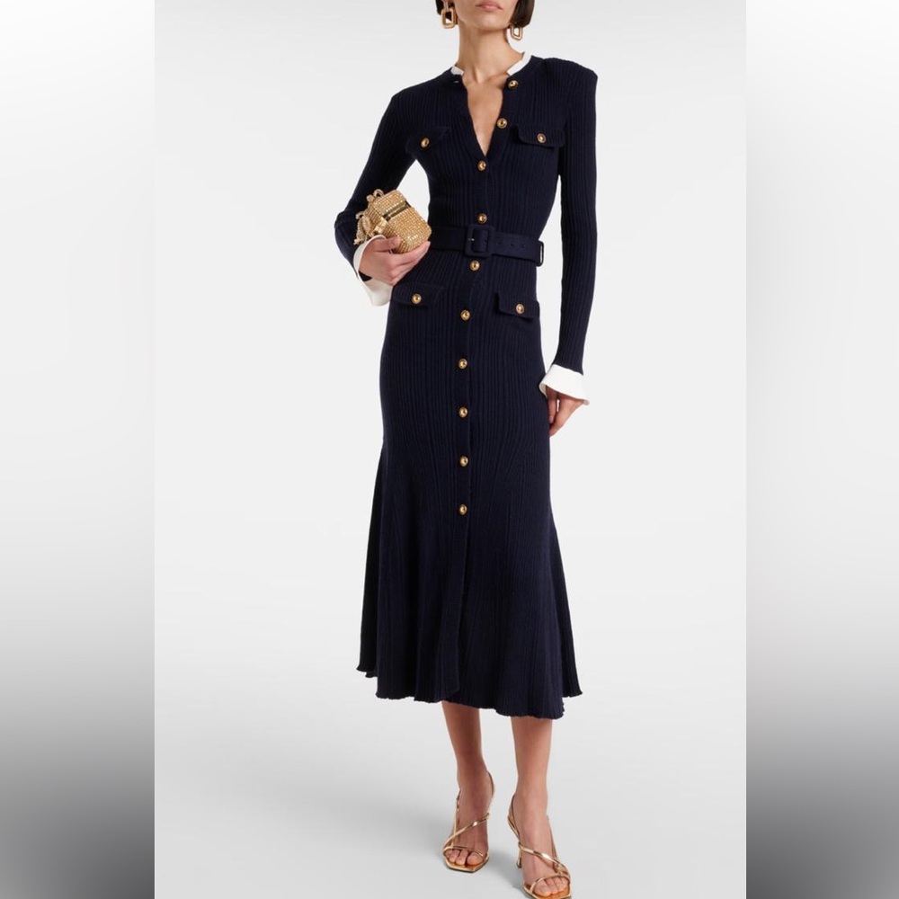 Self portrait current season ribbed knit midi dress